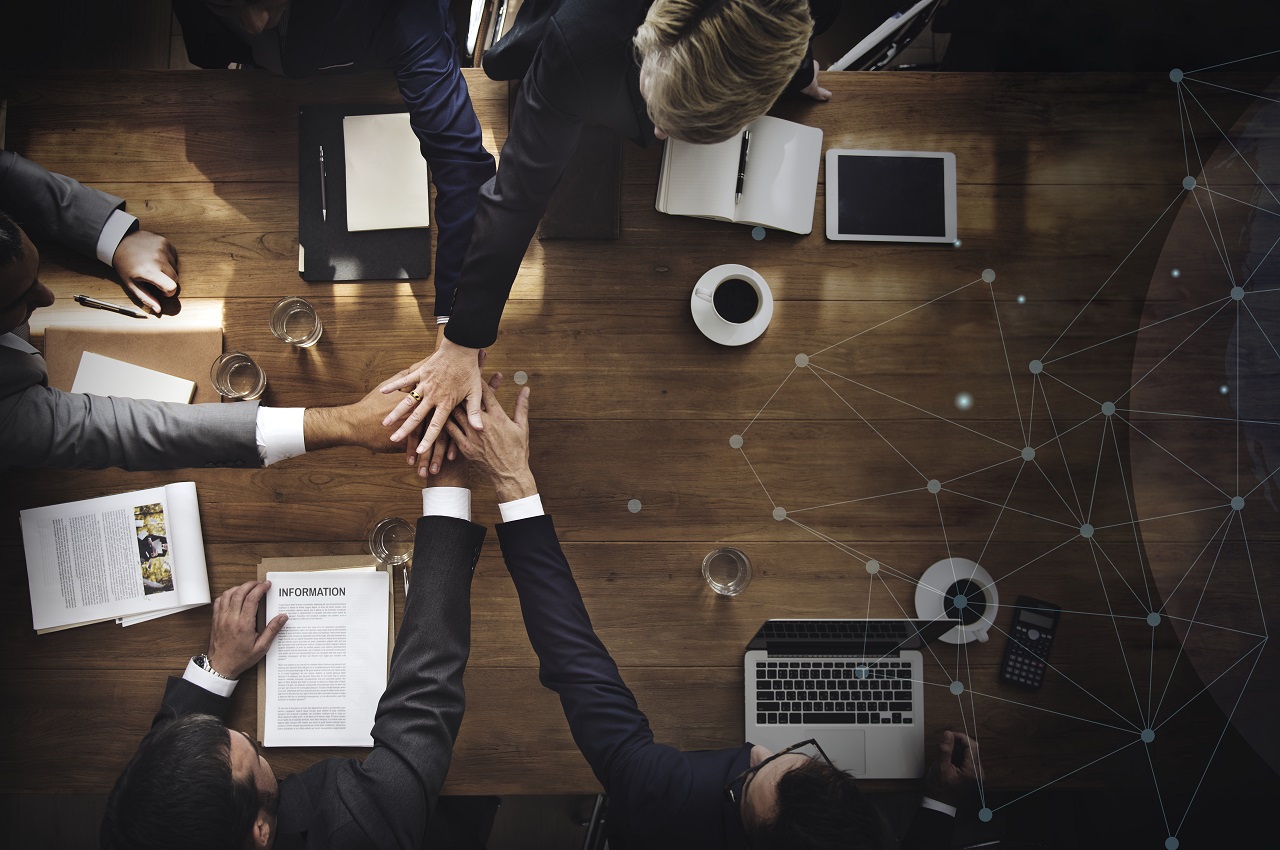 Aerial view of a business team
